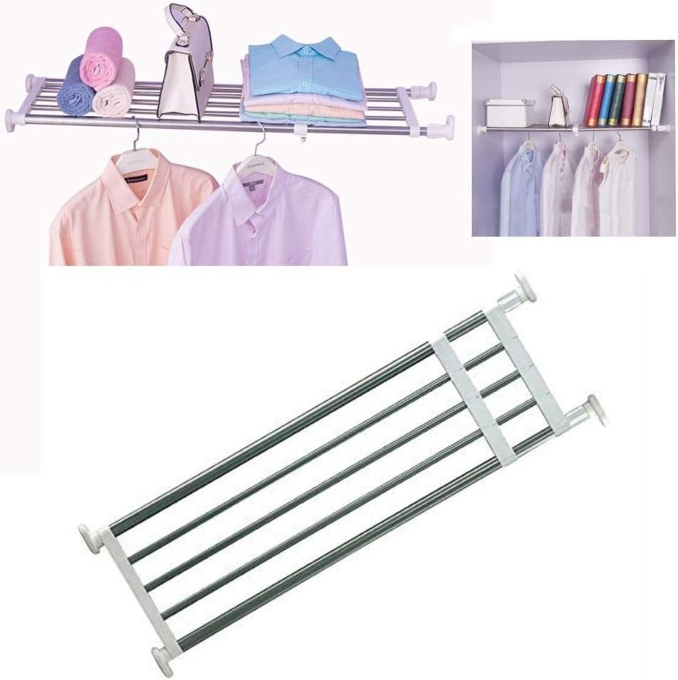 Adjustable Wardrobe Shelf 60-80cm Telescopic Closet Tension Storage Rack Heavy