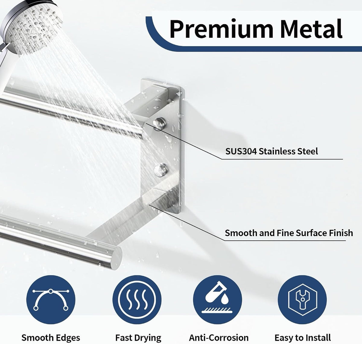 Towel Rail Double Bathroom Holder 70cm Brushed Stainless Steel Wall Mounted Rack