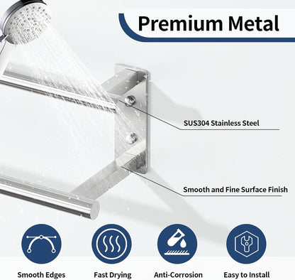Towel Rail Double Bathroom Holder 70cm Brushed Stainless Steel Wall Mounted Rack