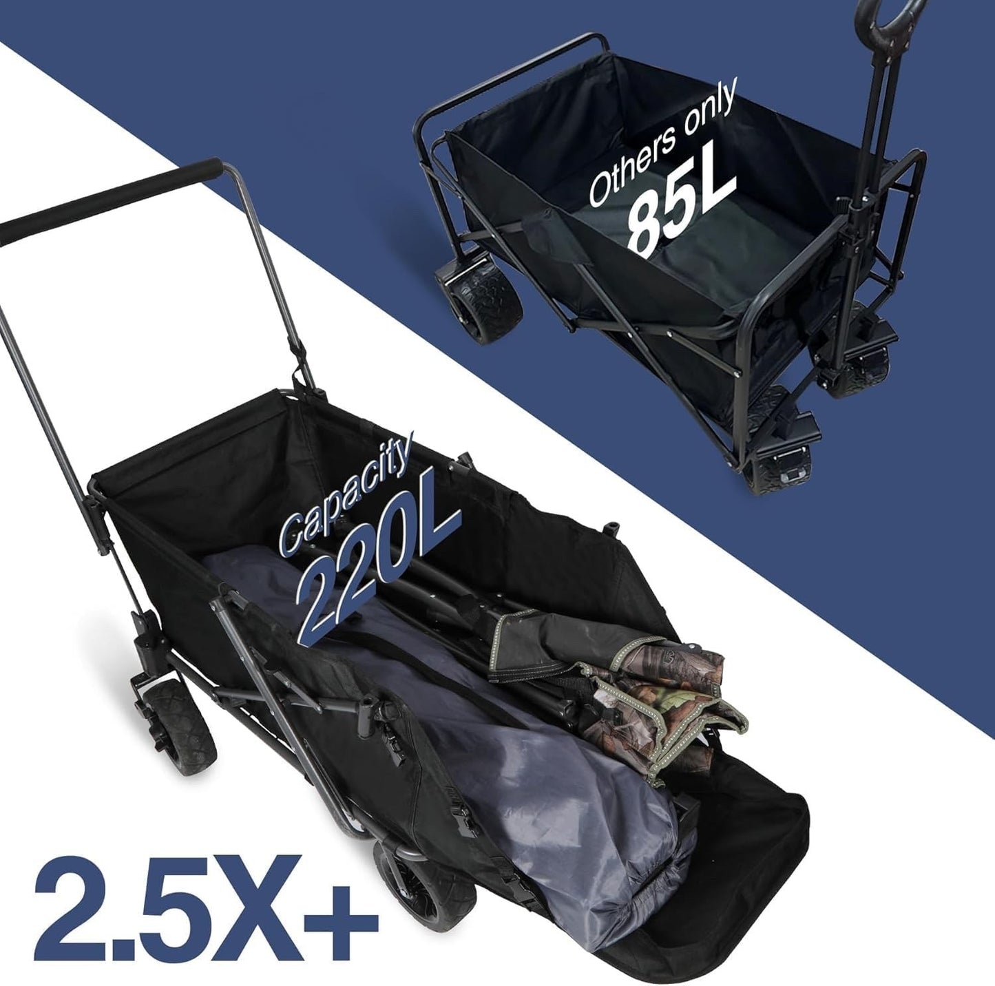 Dog Wagon Trolley Cart Folding 134L Heavy Duty Extendable Rear 70kg Black Pet