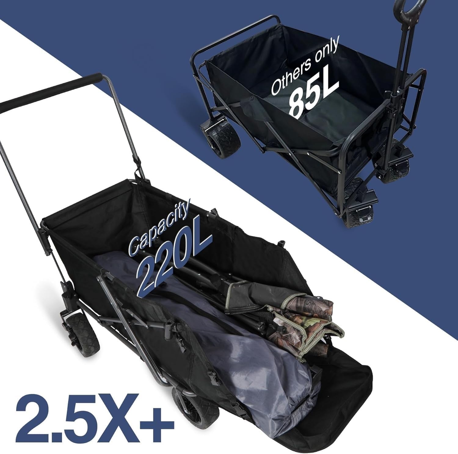 Dog Wagon Trolley Cart Folding 134L Heavy Duty Extendable Rear 70kg Black Pet