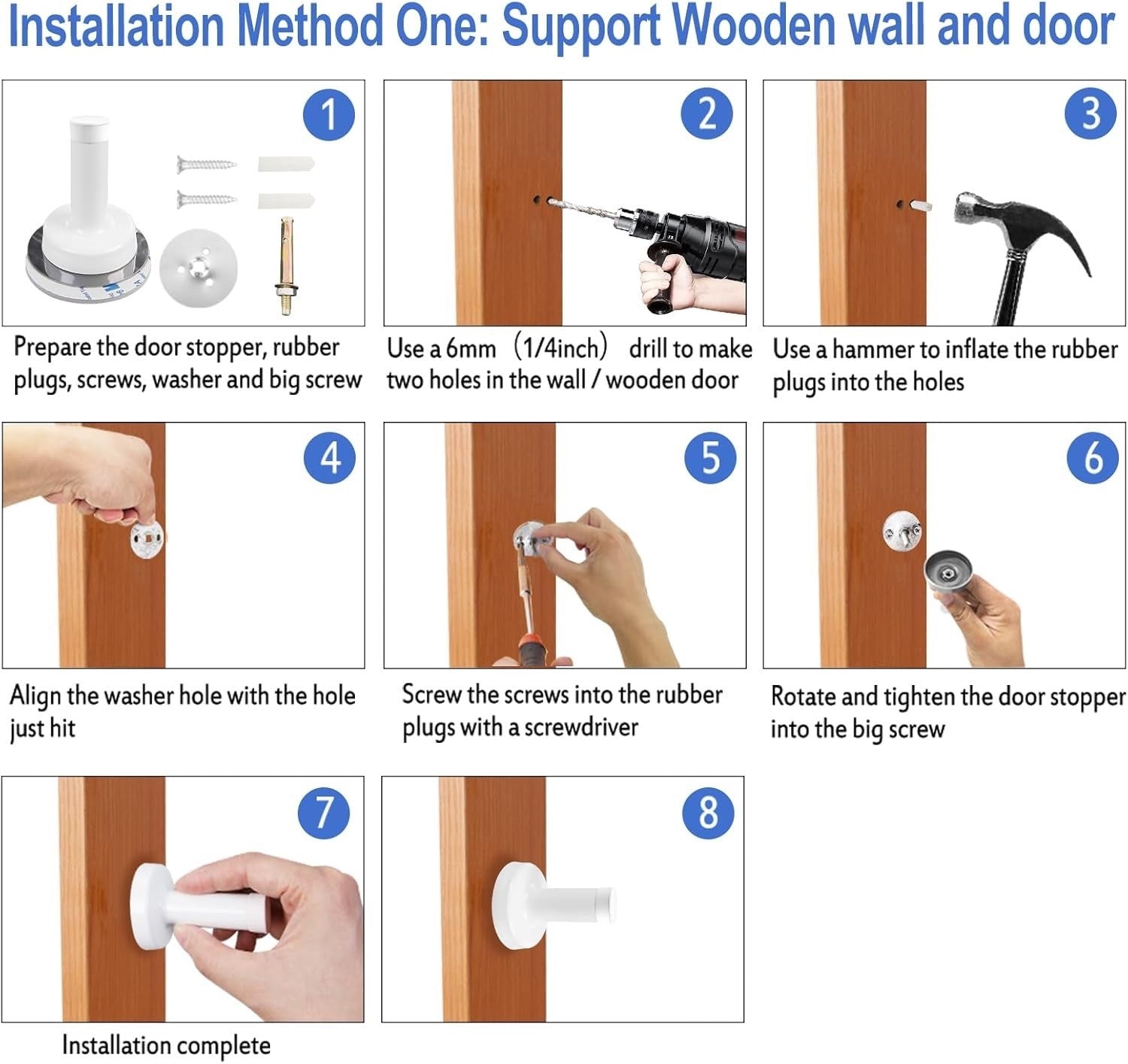 6 Pack Self Adhesive Door Stop White Door Stoppers for Skirtings Wall Mounted