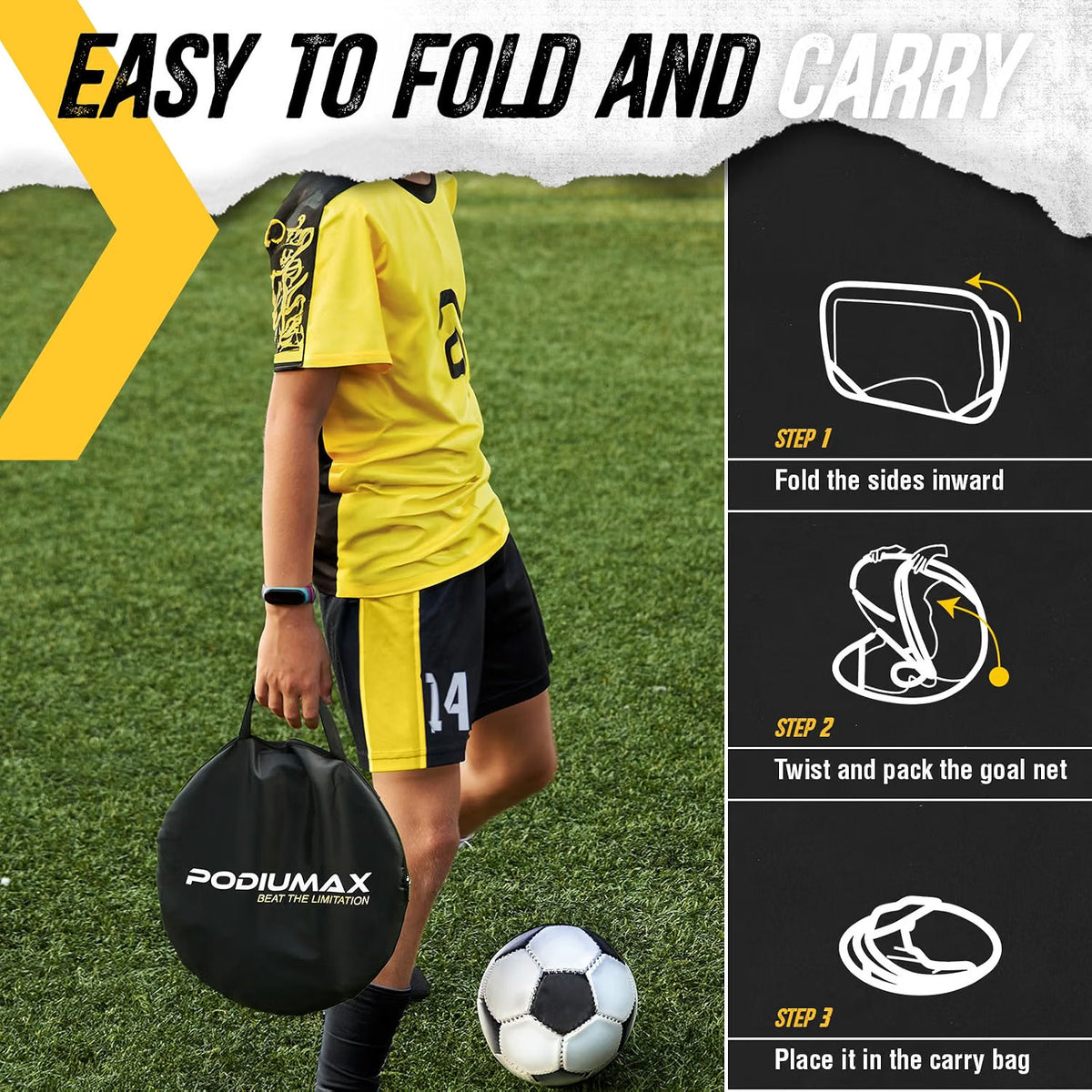 Football Goal Pop Up Kids 2-in-1 120x80x80cm Target Net Carry Bag Indoor Outdoor