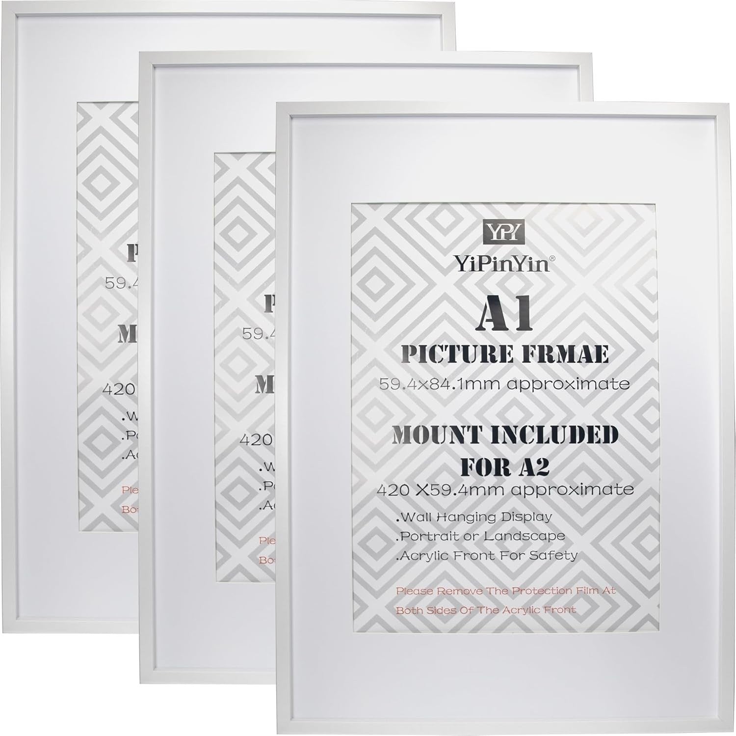 Picture Frame A1 Set of 3 with Mount for A2 Poster Photo Display