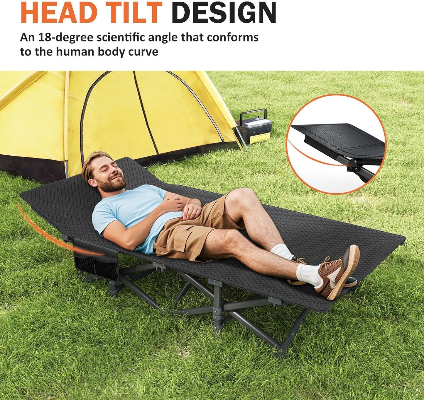 Camping Bed Folding Cot Adult Grey Cushion Portable Carry Bag 450lbs Travel
