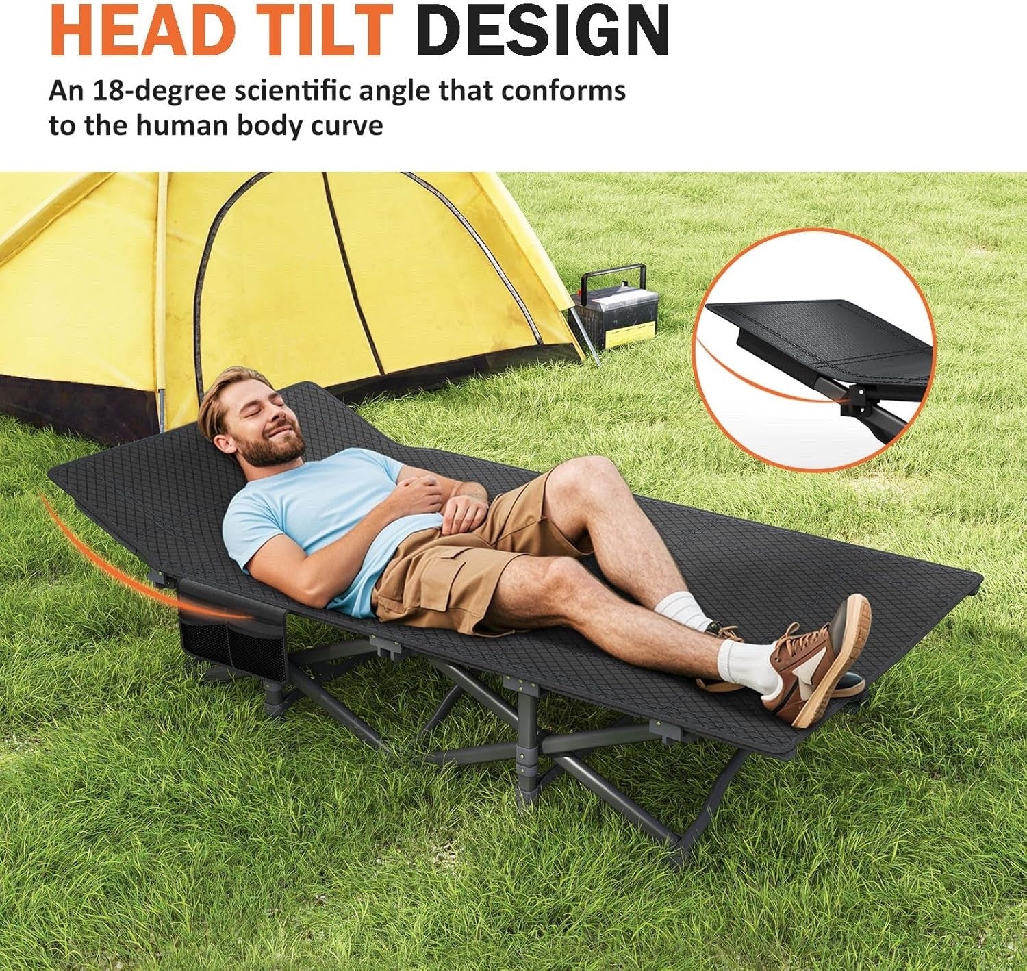 Camping Bed Folding Cot Adult Grey Cushion Portable Carry Bag 450lbs Travel