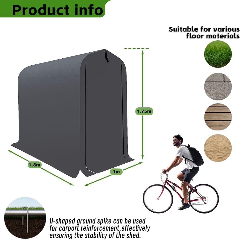 1x1.8m Outdoor Bike Storage Shed Waterproof UV Resistant Metal Frame Tent