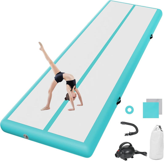 Inflatable Tumbling Gym Mat 10cm High 2 metres length Light Green with Air Pump