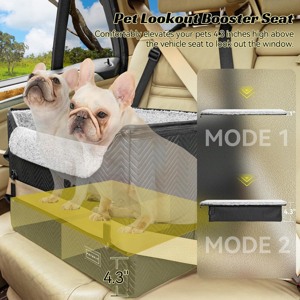 Dog Car Booster Seat Medium Black Leather 59x45x34cm Safety Leash Foldable 25lb