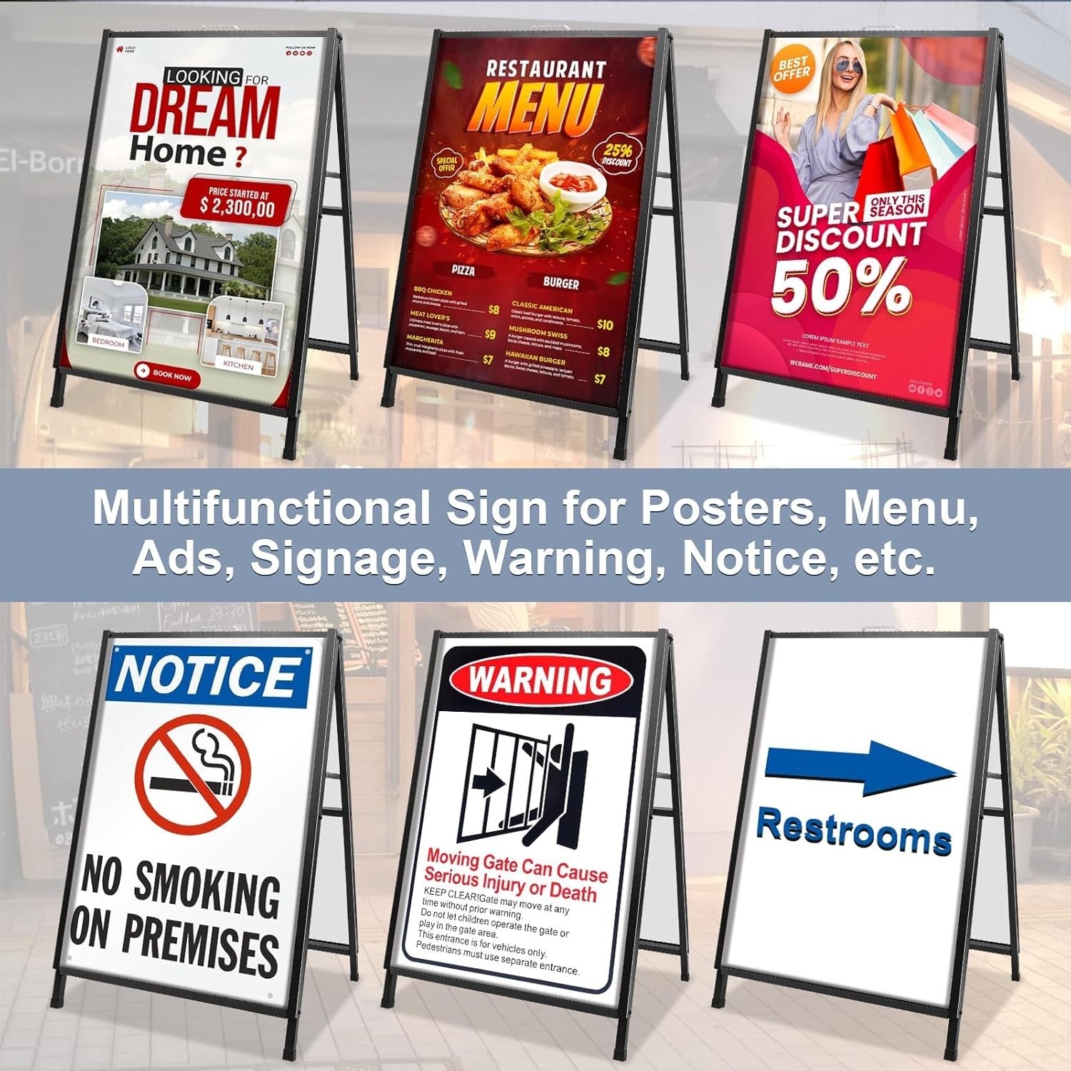 STANDNEE Double Sided Pavement A-Frame Sign Board 60x90cm Black Outdoor