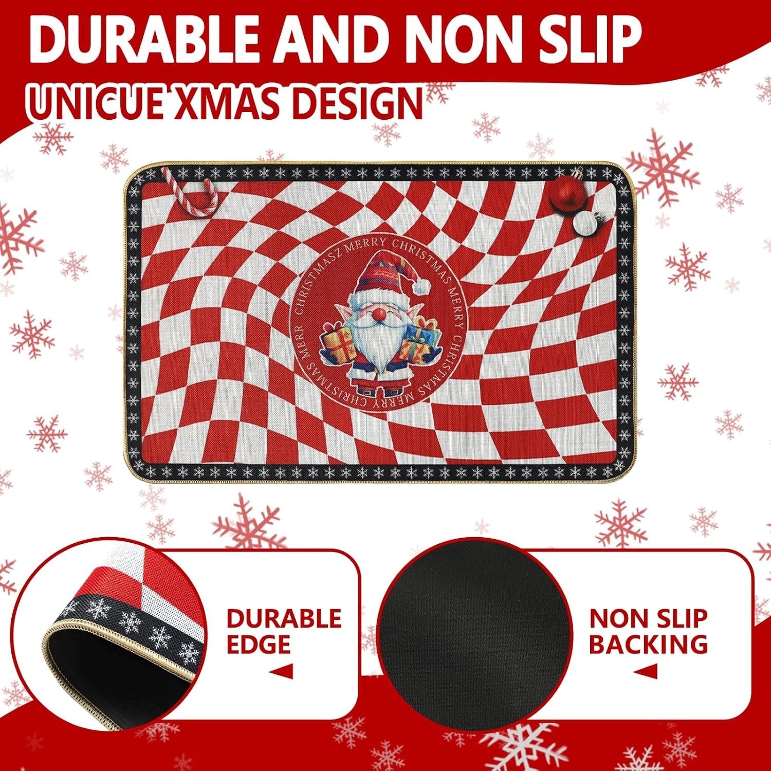 Falflor Buffalo Plaid Christmas Doormat 80x120CM Non Slip Dirt Trapper