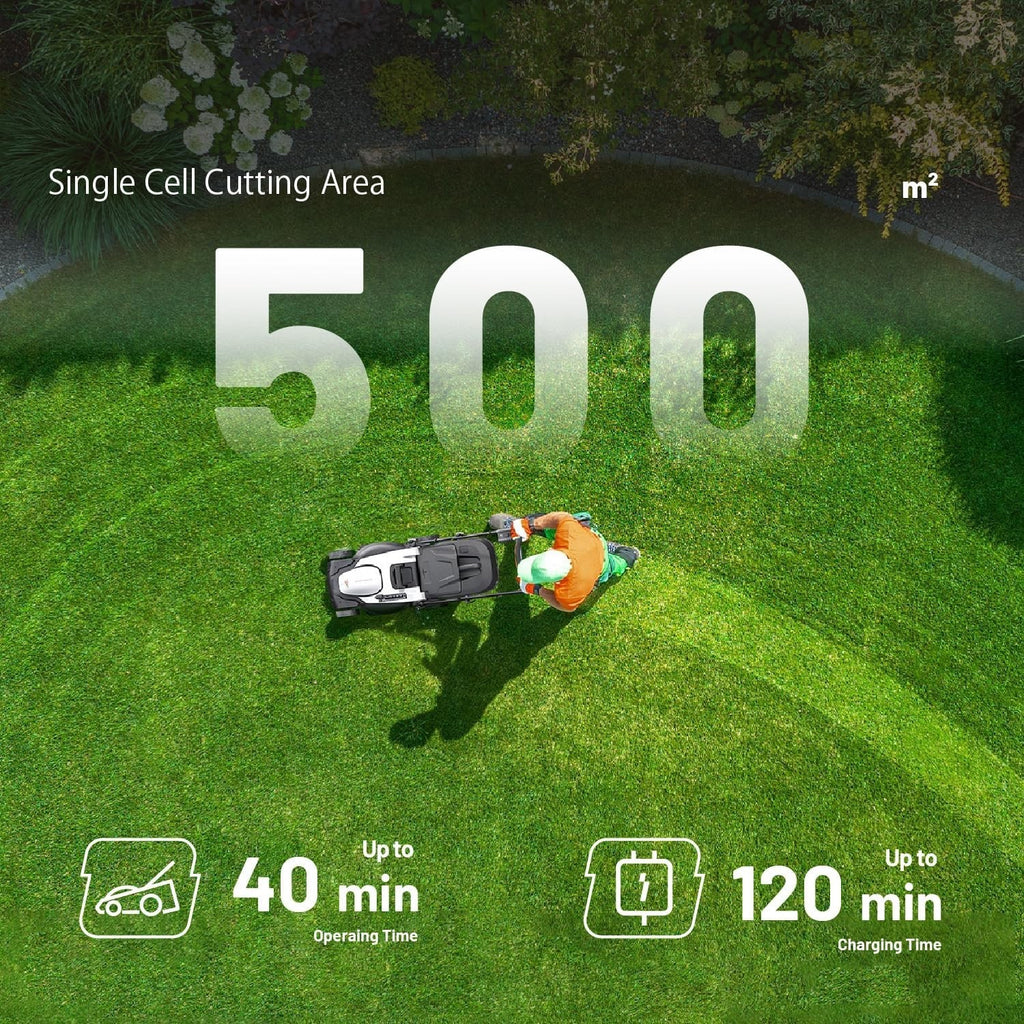 Litheli 40V Cordless Lawn Mower 43cm Brushless 2x4.0Ah Battery 40L