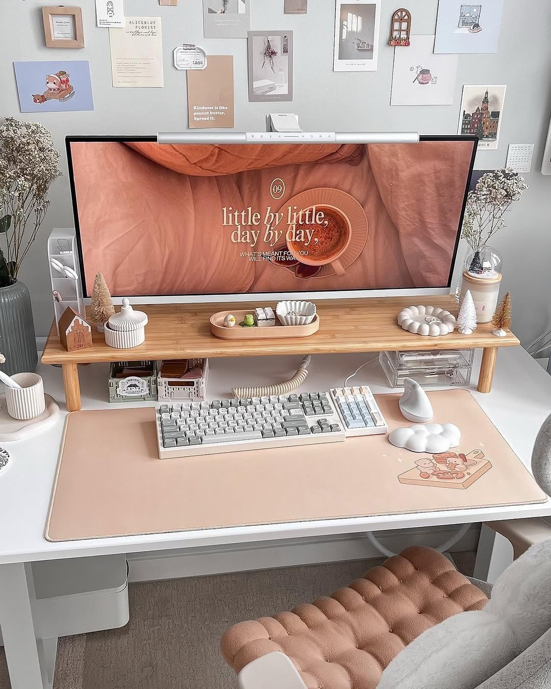 Bamboo Dual Monitor Stand Desk Shelf Riser Heavy Duty PC Laptop TV