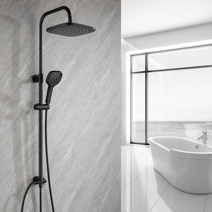 Shower Riser Rail Kit Black 25cm Rainfall Head Handheld Brass Diverter Tap Set