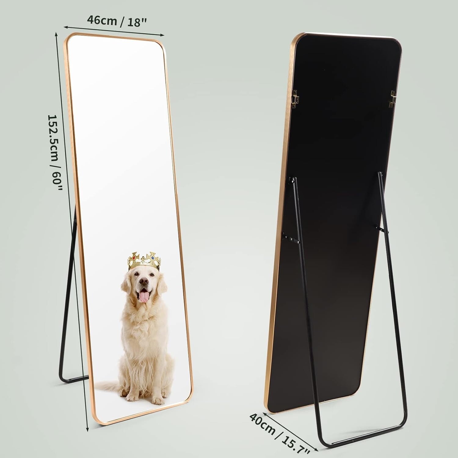 HORLIMER 60"x18" Full Length Standing Mirror with Aluminum Frame, 152x46cm