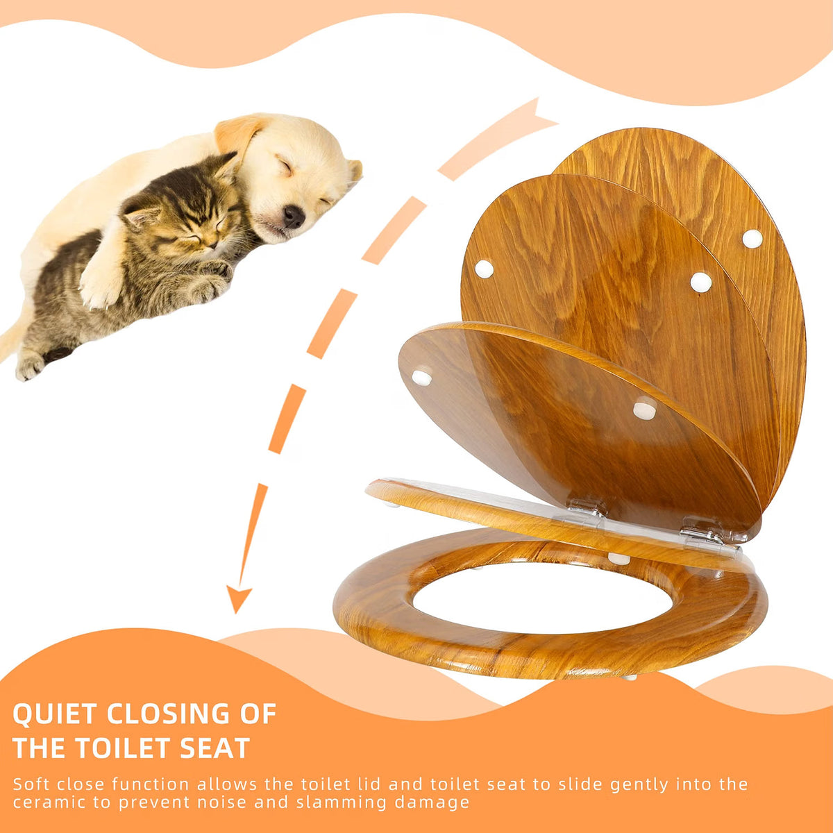 Toilet Seat Wooden Soft Close Oak 45x37cm Antibacterial Quick Release Hinges Eas