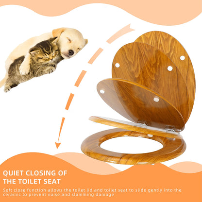 Toilet Seat Wooden Soft Close Oak 45x37cm Antibacterial Quick Release Hinges Eas