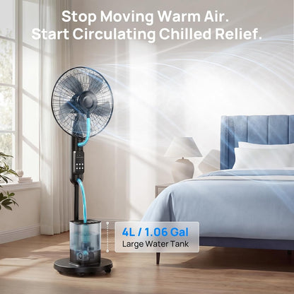 Misting Pedestal Fan 4L Tank Remote Oscillating Standing Cooling 5 Speed Patio