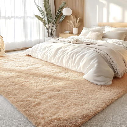 Large Shaggy Area Rug 300x400cm Beige Fluffy Non Slip Washable Carpet Kids Mat