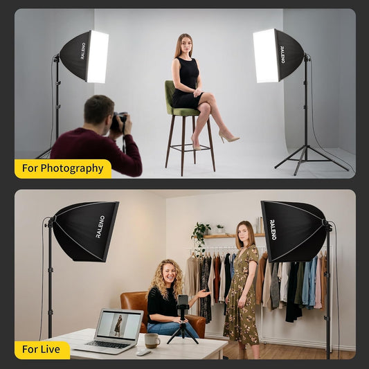 Softbox Photography Lighting Kit 2x50cm LED Studio Lights 50W Dimmable Remote