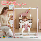 FUNLIO Wooden Toddler Swing Set Foldable Indoor Outdoor Baby 6-36M Pink Backyard