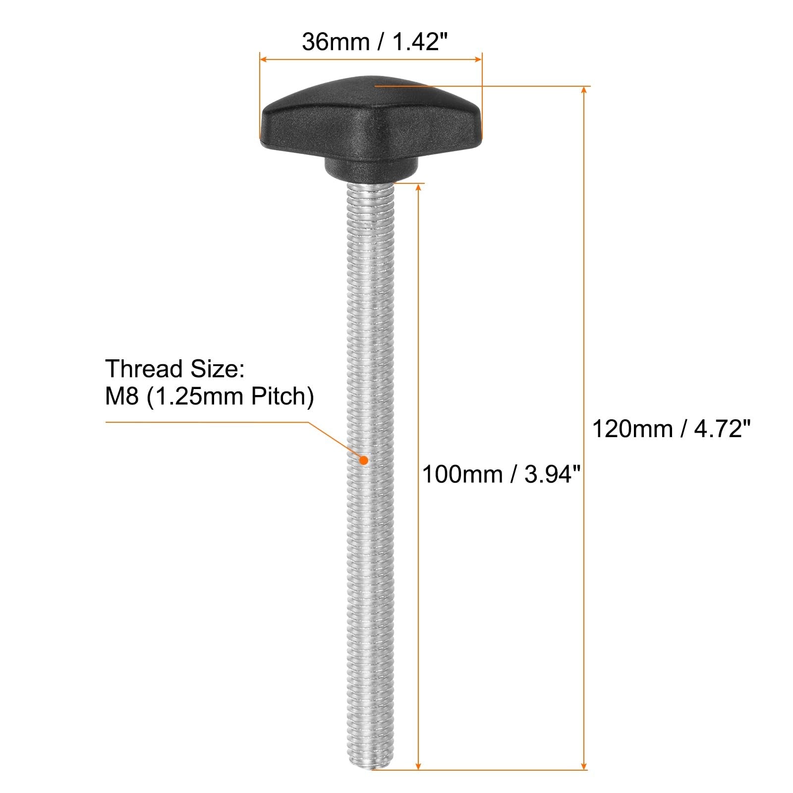 sourcing map 10pcs Tee Wing Knobs Thumb Screws M8 x 100mm Standard