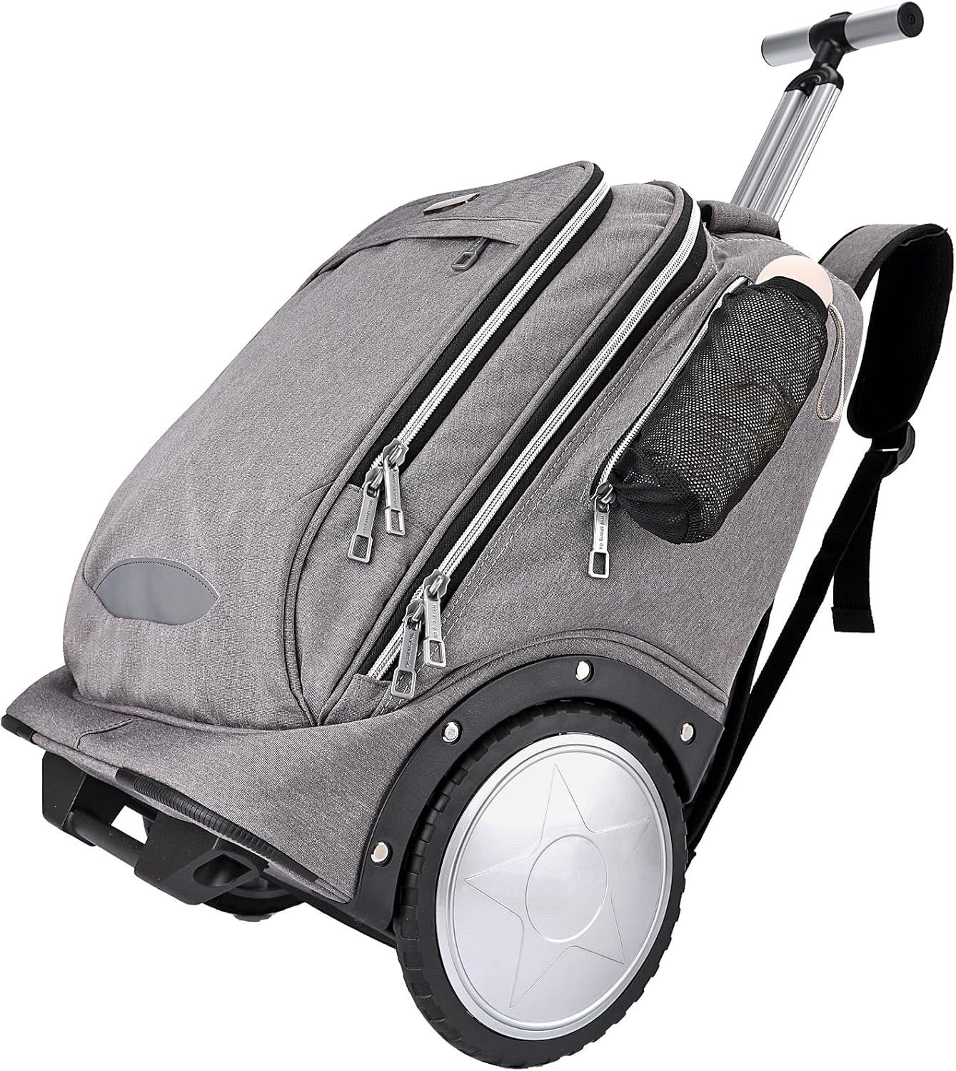 Rolling Backpack Trolley Bag 7in Wheels Laptop Travel Business Carry On Grey