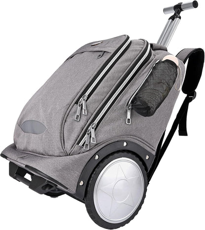 Rolling Backpack Trolley Bag 7in Wheels Laptop Travel Business Carry On Grey