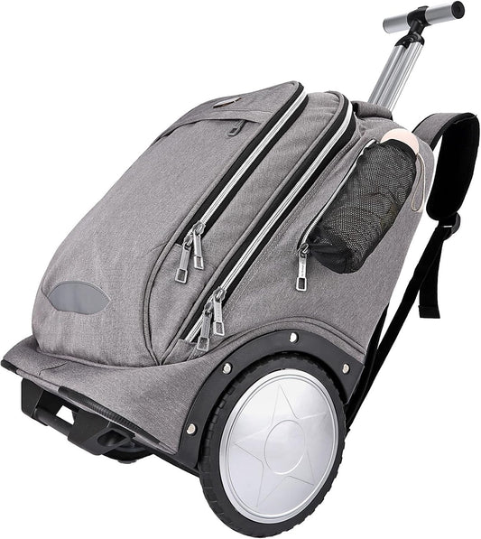 Rolling Backpack Trolley Bag 7in Wheels Laptop Travel Business Carry On Grey