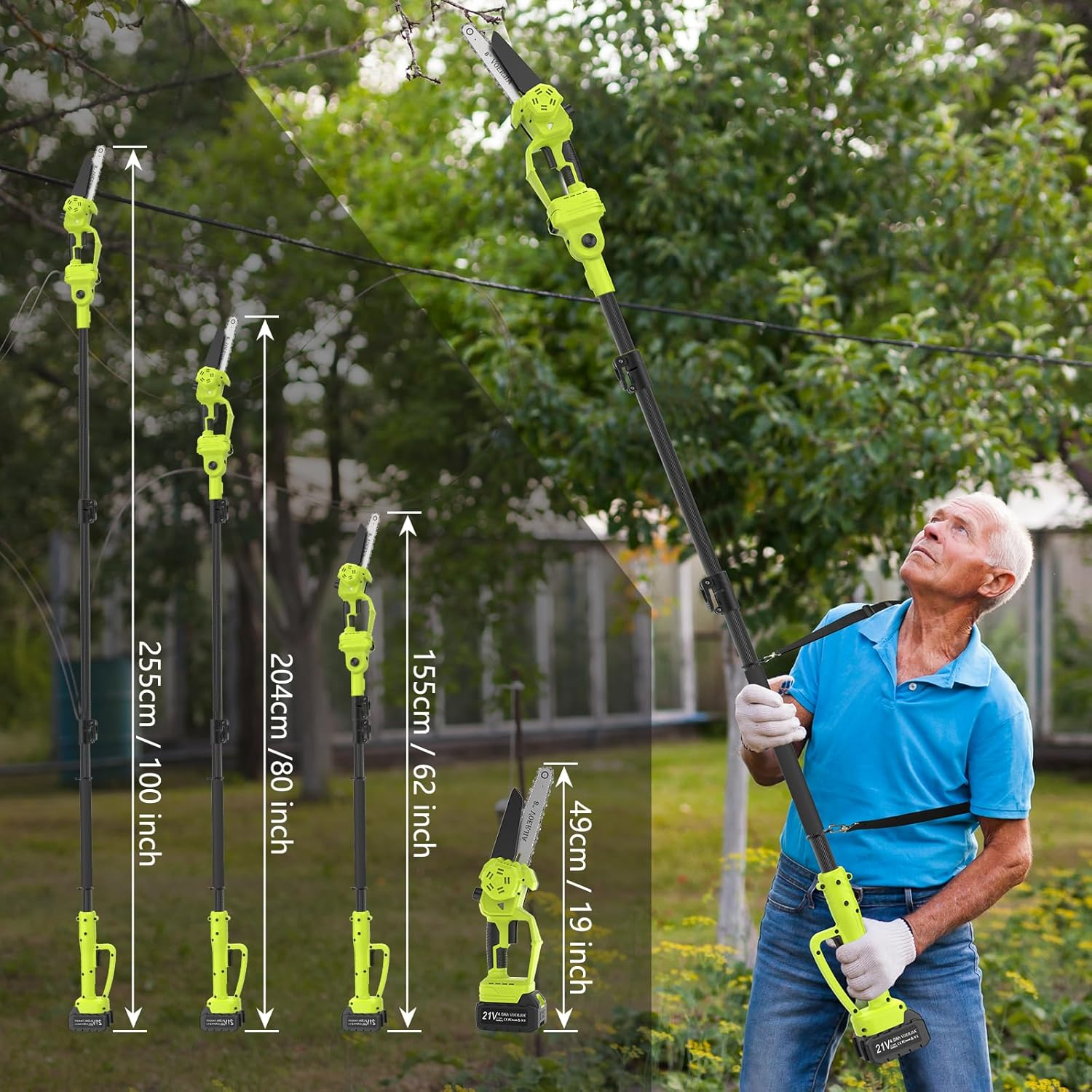 2-In-1 Cordless Pole Chainsaw 6 & 8in Brushless Telescopic Saw Auto Oiler