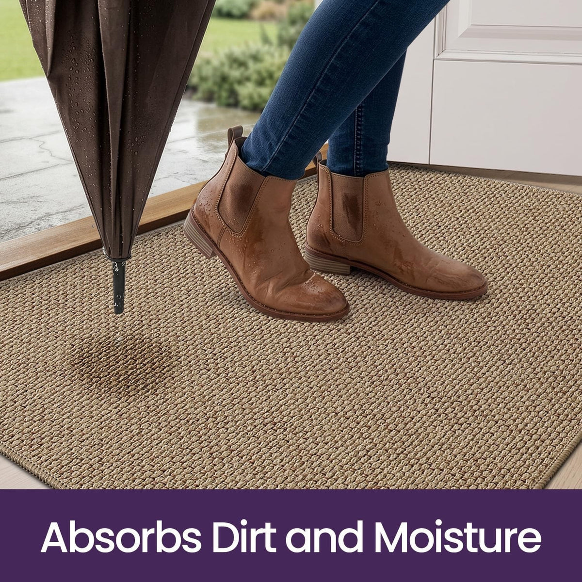 Door Mat Indoor Doormat Dirt Trapper Non Slip Rubber Backing 90x140cm Taupe Rug
