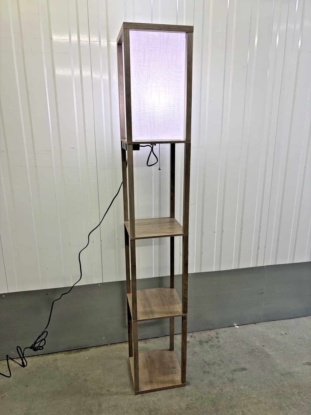 LED Floor Lamp w/ Shelves Remote Dimmable USB 3-Tier Rustic Grey