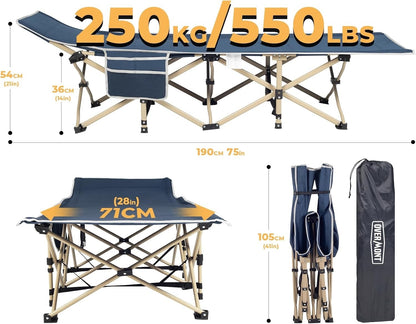 Camping Bed Foldable Camp Cot Extra Large Heavy Duty 550lb With Carry Bag