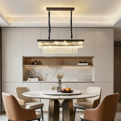 Modern Crystal Chandelier 8 Light Black Ceiling Pendant E14 Fixture 80x85cm