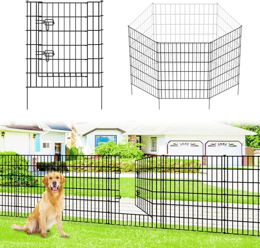 Garden Fence 5 Panels Gate 3.5m Metal No Dig Dog Pet Barrier Border Black