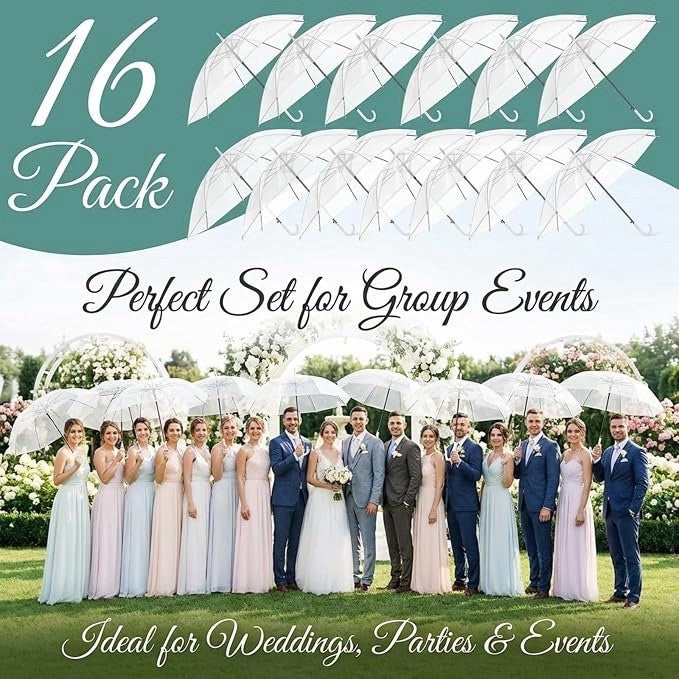 Wedding Umbrellas Clear Dome Transparent 16 Pack 95cm White Handle Bridal Party
