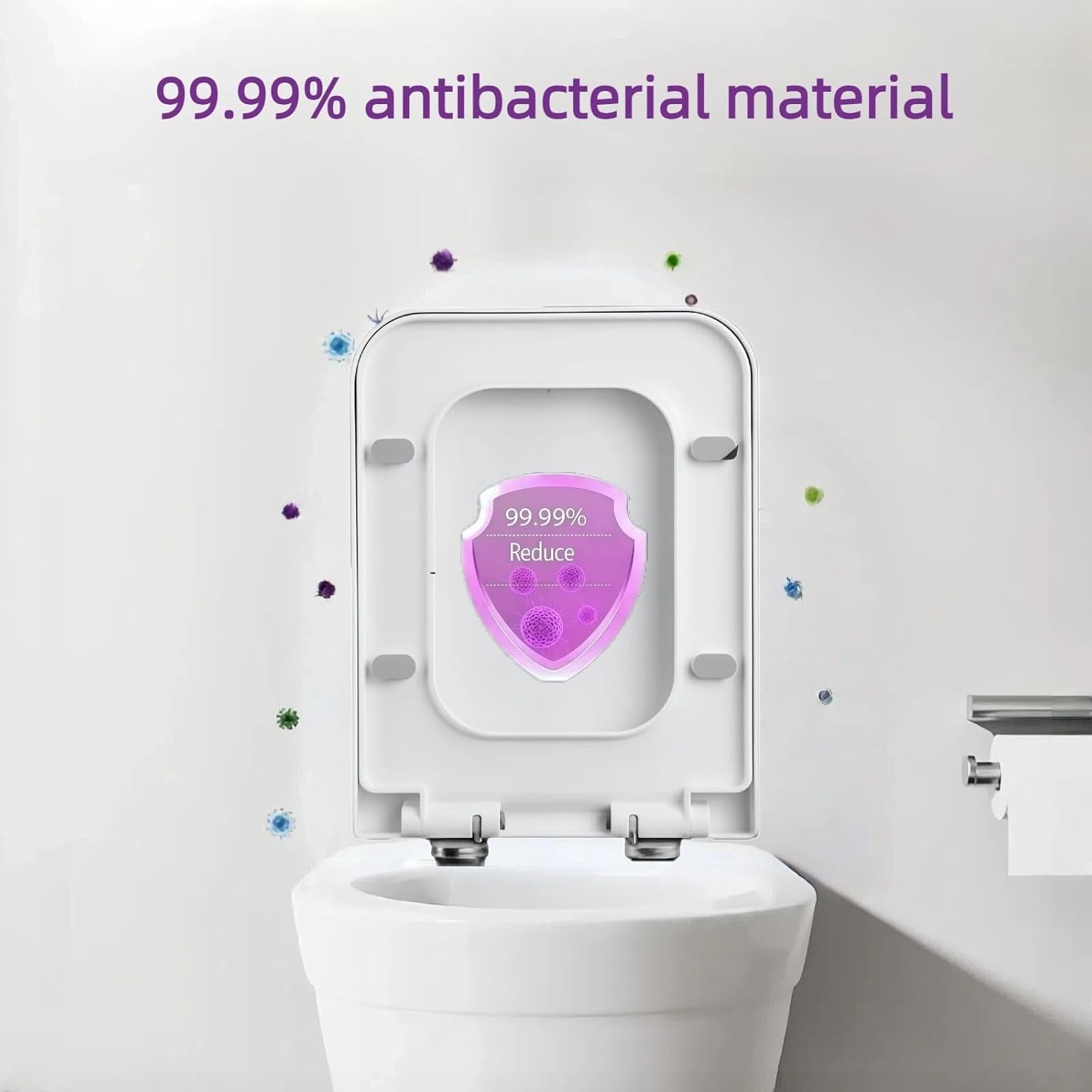 Square Toilet Seat Soft Close White Quick Release Top Bottom Fix 47x36cm WC