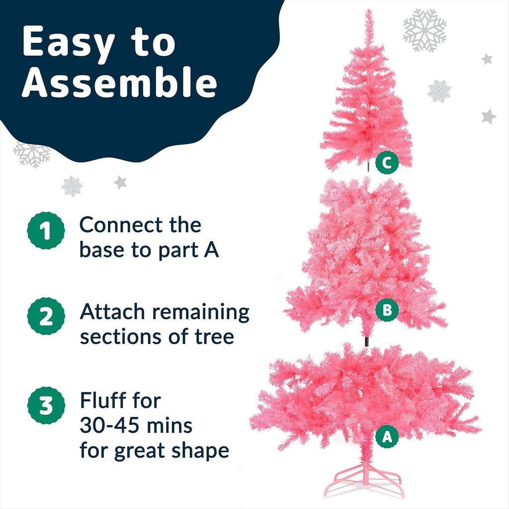 Prextex 1.8M Pink Christmas Tree - Artificial Canadian Fir Small with Stand