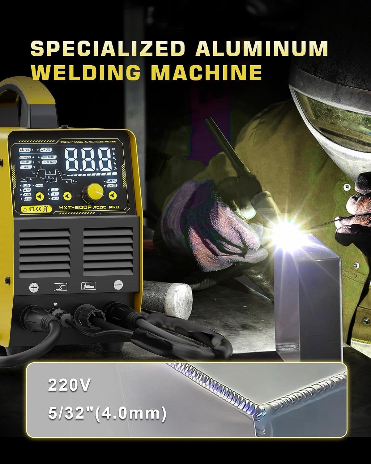 TIG Welder Welding Machine AC DC 200A Pulse 240V Yellow HXT200P Pro Inverter