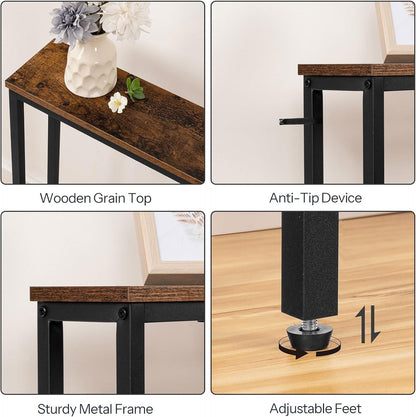 Console Table Charging Station 160cm Slim USB Type-C Sofa Hallway Rustic Brown