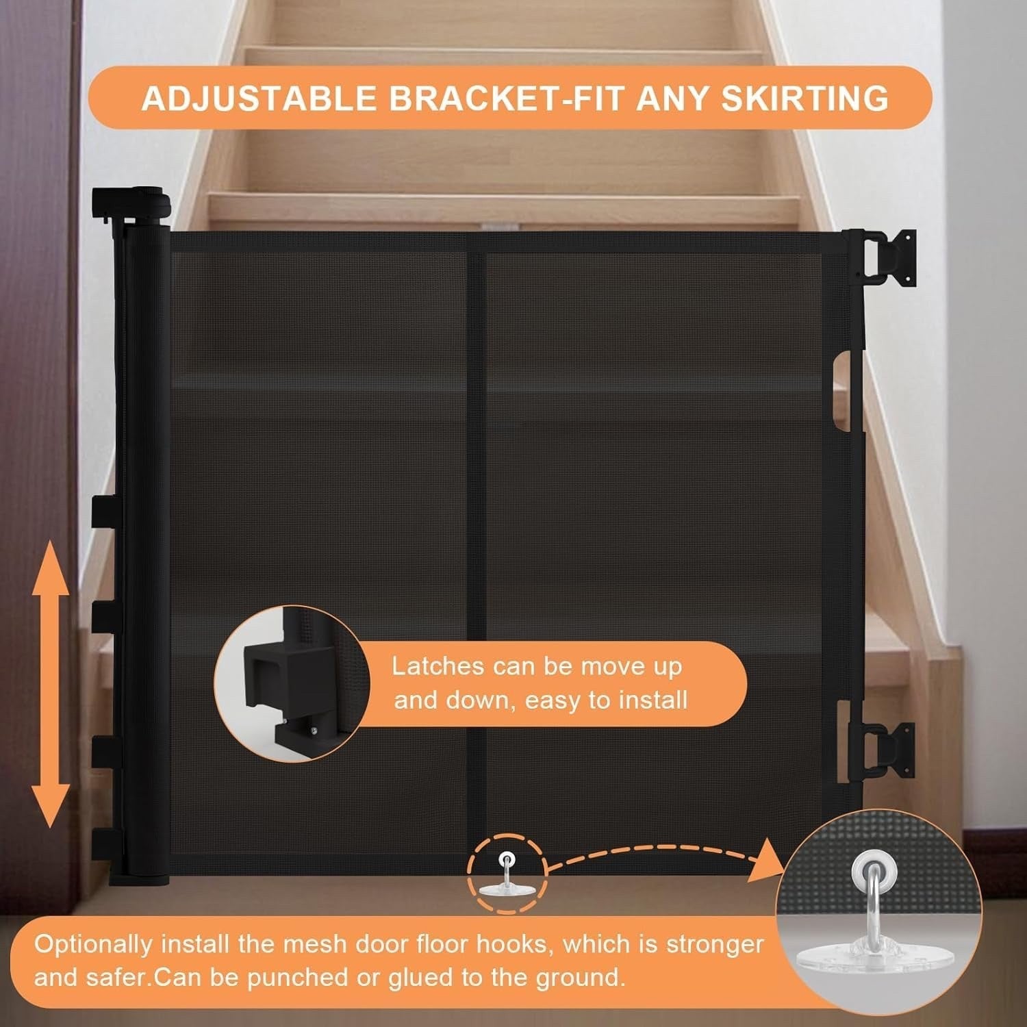 Baby Gate Retractable Pet Gate Extra Long 5M 500cm Black Indoor Outdoor Kids