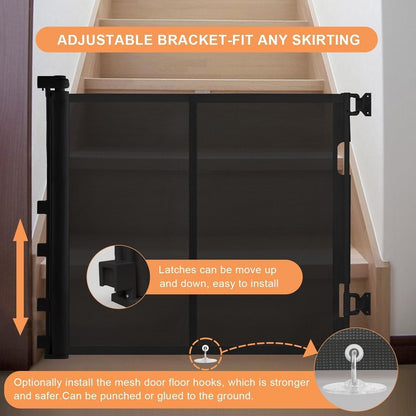 Baby Gate Retractable Pet Gate Extra Long 5M 500cm Black Indoor Outdoor Kids
