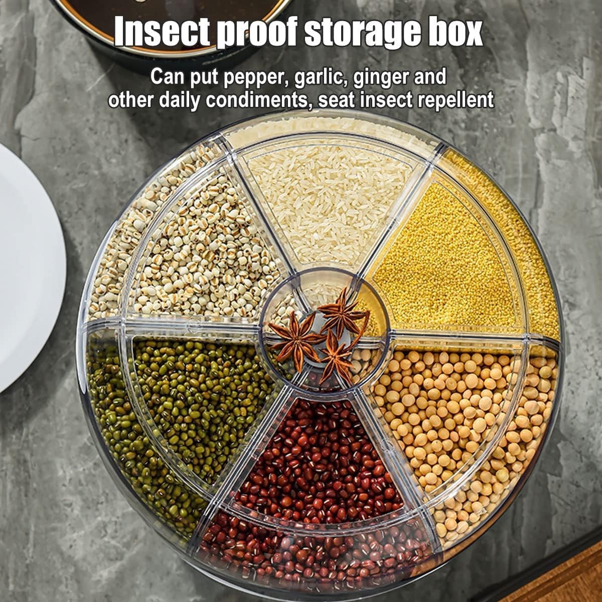 Rotating Dry Food Dispenser 6 Grid Rice Cereal Grain Storage Container
