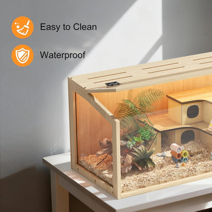 Hamster Cage Wooden Large Chewproof 80x40x40cm Acrylic LED Gerbil Rat Habitat