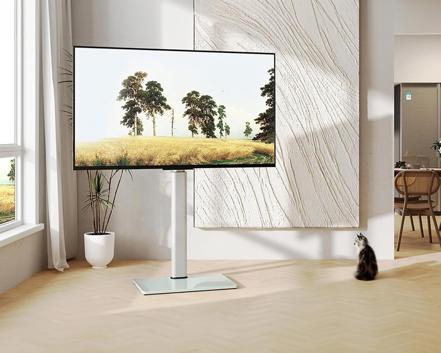 TV Floor Stand 32-60 Inch Swivel Height Adjustable VESA 600x400 White Base