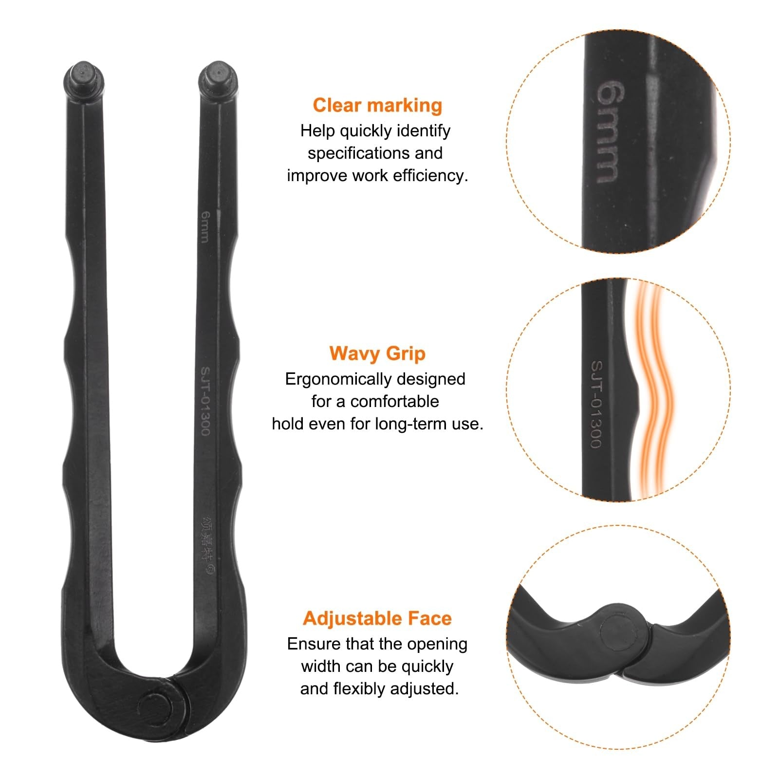 sourcing map Adjustable Face Spanner 6mm Diameter 6-150mm Opening Range
