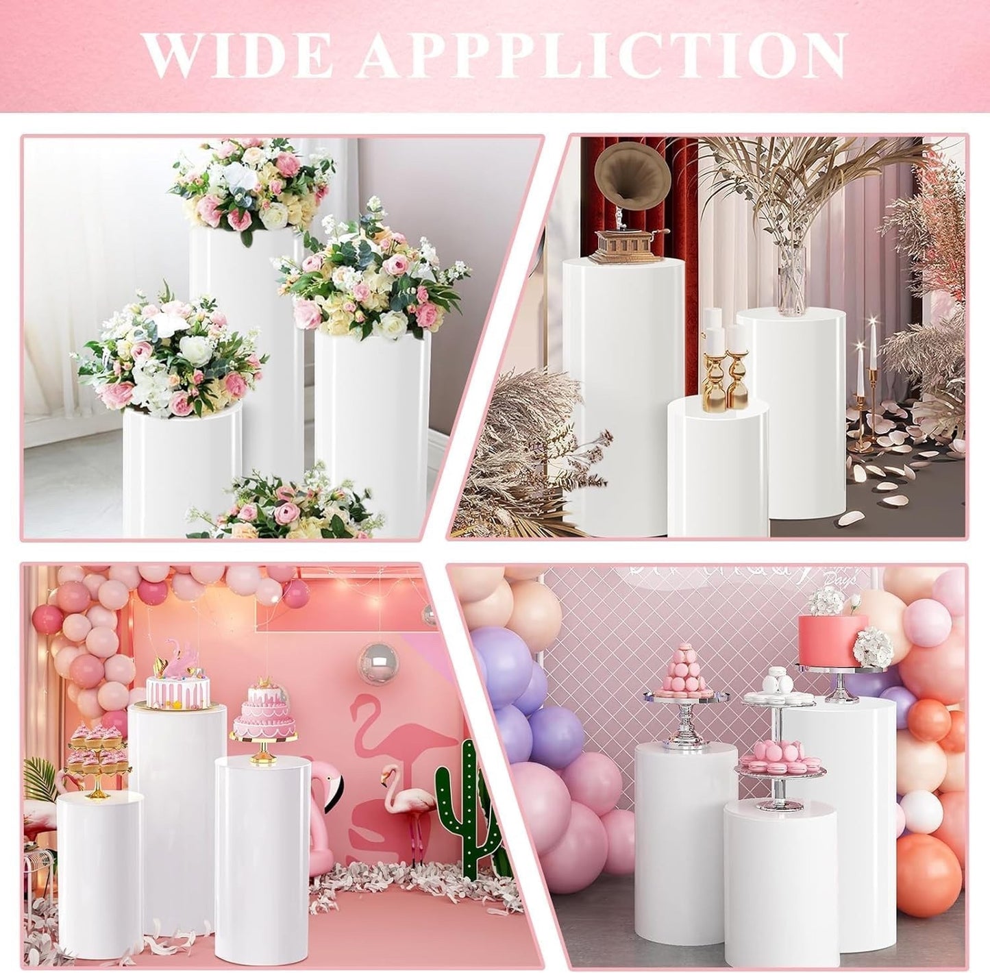 Cylinder Pedestal Stands 5pcs White Party Plinth Display Wedding Cake Tables