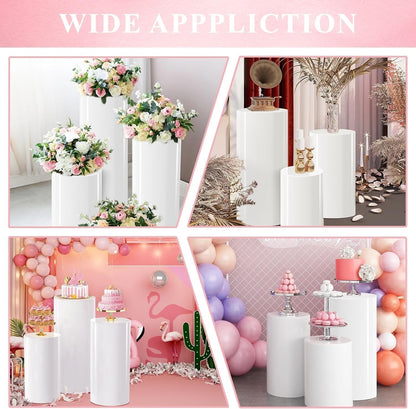 Cylinder Pedestal Stands 5pcs White Party Plinth Display Wedding Cake Tables