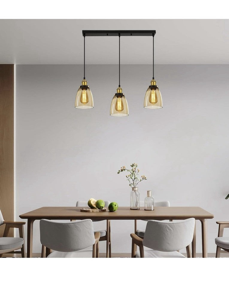 3 Light Cognac Glass Pendant Ceiling Light Vintage Adjustable Fixture