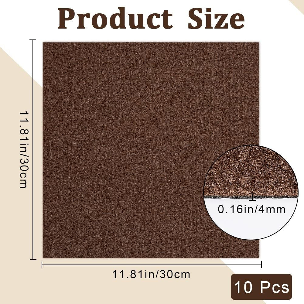 CREATCABIN 10Pcs Carpet Tiles Peel and Stick 12" x 12" Square Carpet Brown